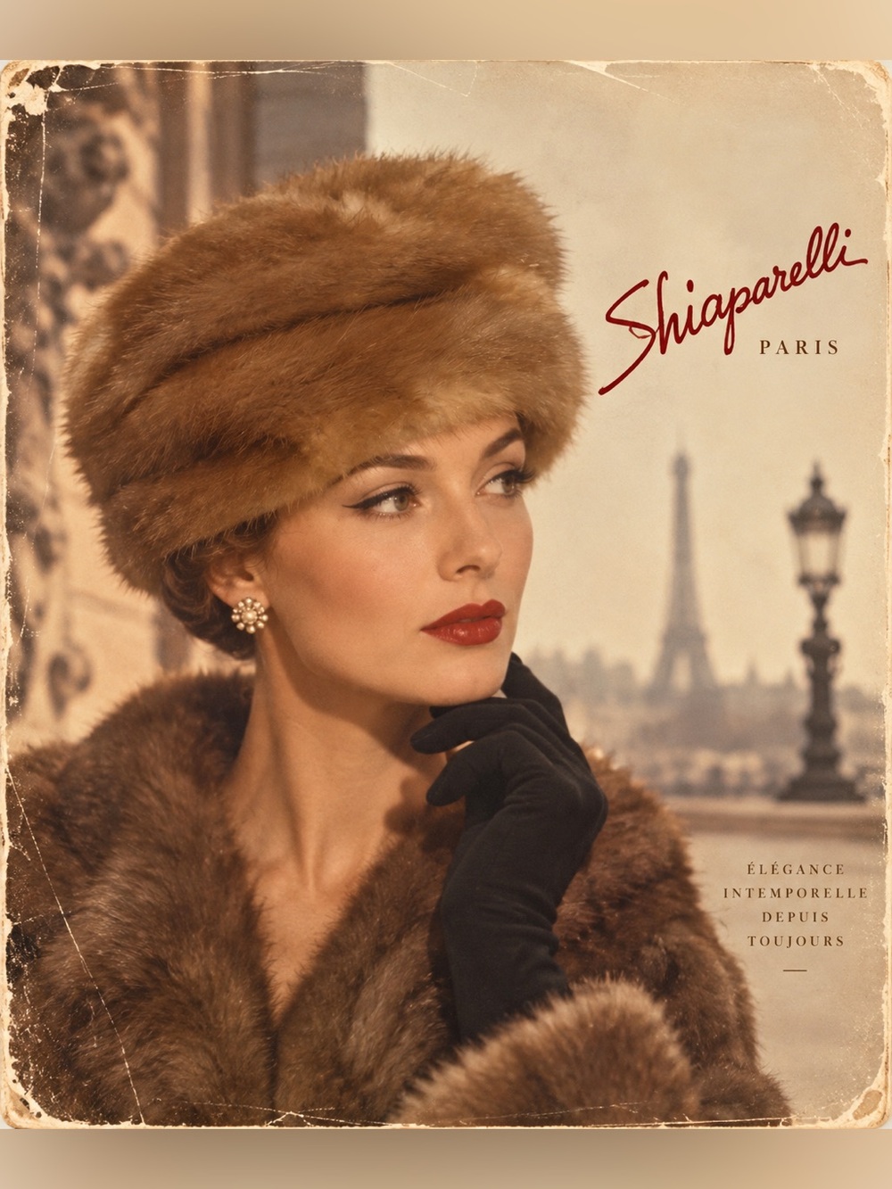 Vintage Schiaparelli Paris Fur Hat Brown Pillbox Toque Satin Lined 1950s 1960s